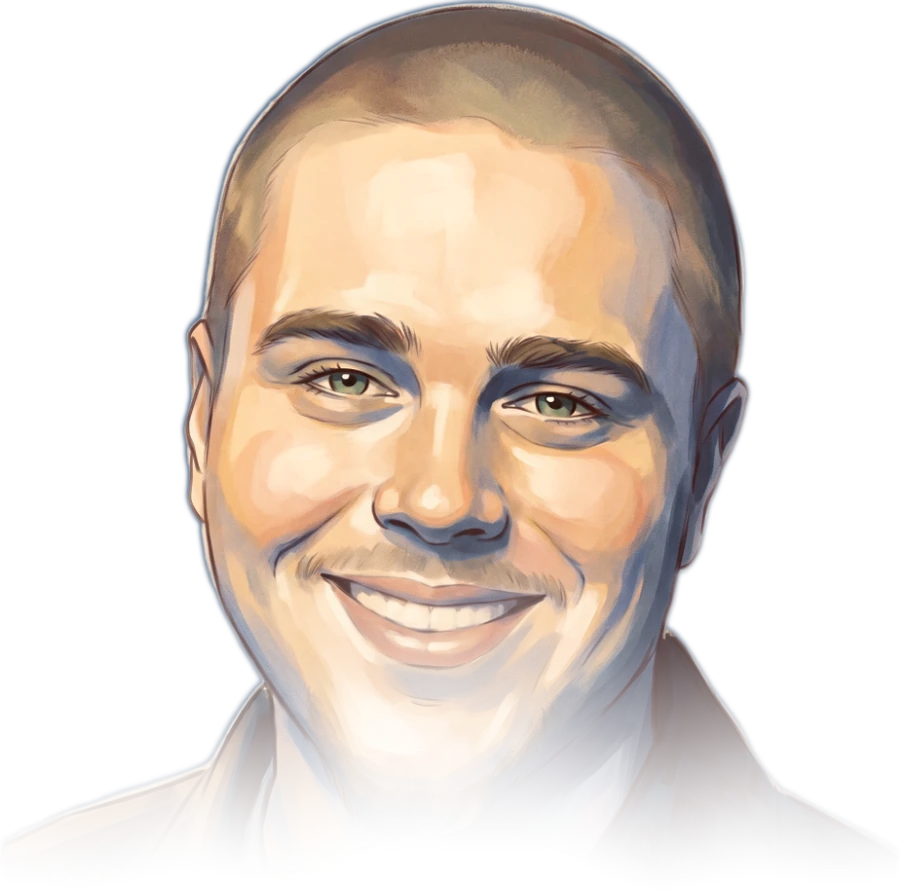 Gemaltes Portrait von Luca Mayall, Gründer von ACUL Studio